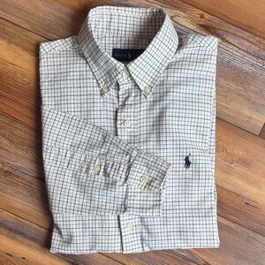 Polo Ralph Lauren Button Down Shirt M Blue Check 100% Cotton Long Sleeve
